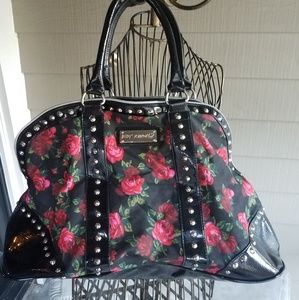 Studded floral duffle bag